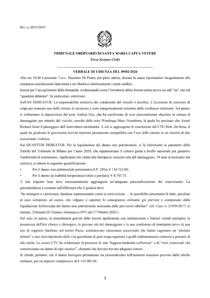 Tribunale S.M. Capua Vetere judgment - Road Accident case