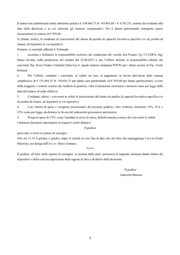 Court judgment document €151,604 - Road Accident case